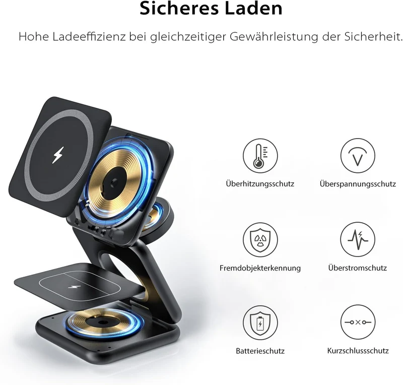 KU XIU X40 Induktive Ladestation 3 in 1 – Magnetisches Kabelloses Ladegerät, Faltbares Reiseladegerä