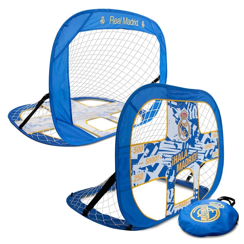 Hy-Pro Offiziell Lizenziertes Real Madrid 1,2 x 0,9 m Pop Up 2-in-1 Ziel-Fussballtor – tragbares Fus