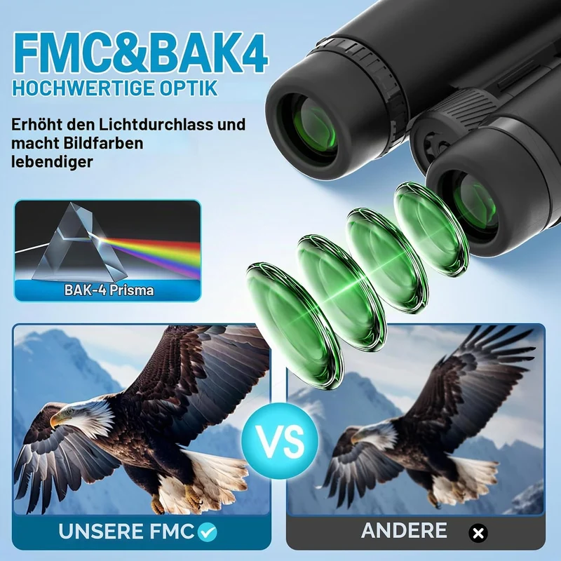 10x42 Fernglas für Erwachsene, leistungsstarkes kompaktes Fernglas mit schwachem Licht, Nachtsicht f