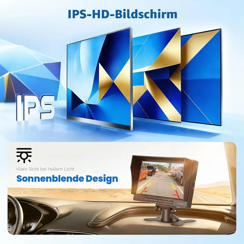 Hodozzy Rückfahrkamera 2 Kameras Set mit IPS 1080P 7 Zoll Monitor, Nachtsicht IP69 wasserdichte Dual