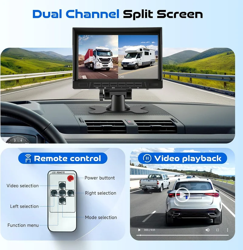 Hodozzy Rückfahrkamera 2 Kameras Set mit IPS 1080P 7 Zoll Monitor, Nachtsicht IP69 wasserdichte Dual