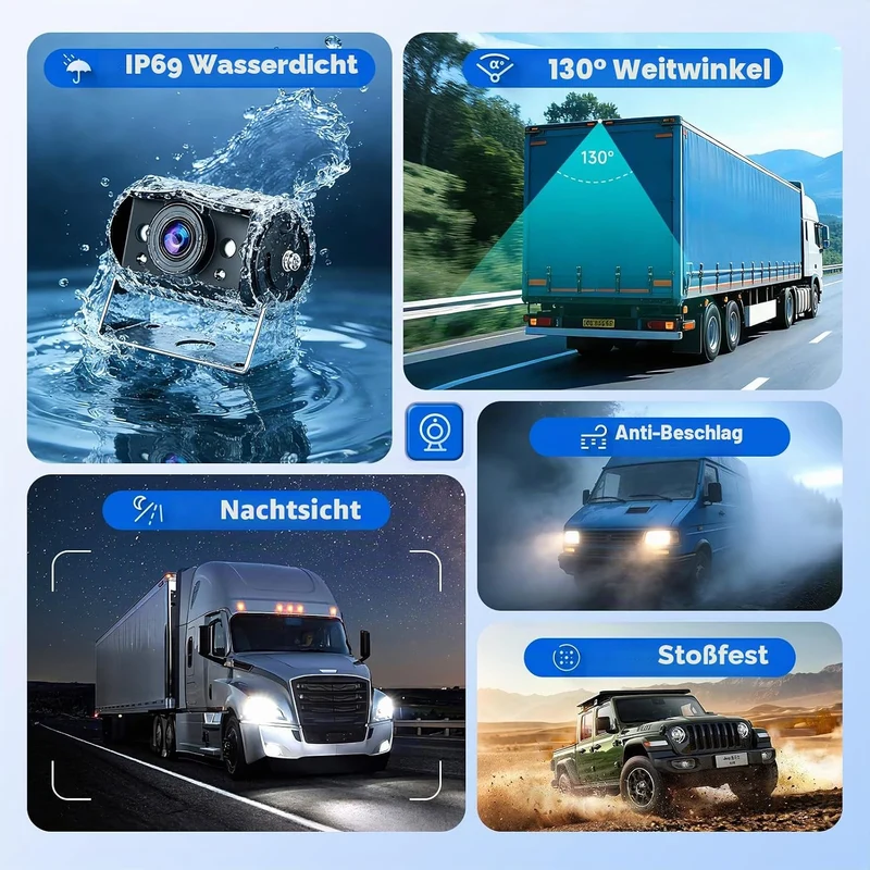 Hodozzy Rückfahrkamera 2 Kameras Set mit IPS 1080P 7 Zoll Monitor, Nachtsicht IP69 wasserdichte Dual