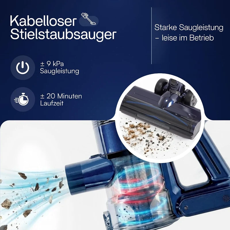 VANJOOL® Akku Staubsauger Kabellos 250W – 9 kPa Stielstaubsauger & Handstaubsauger – Beutelloser Sta