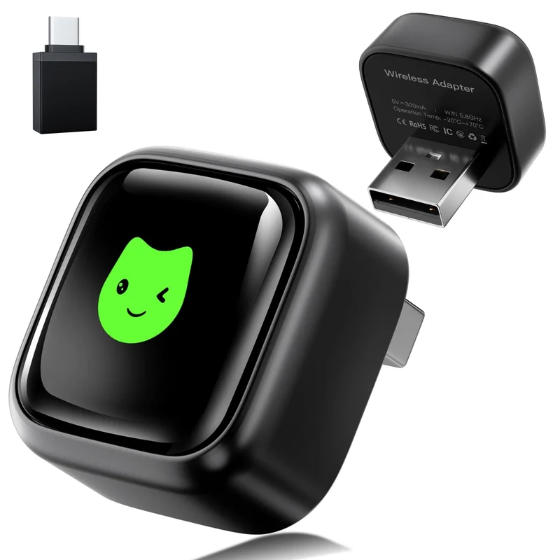 CarPlay Wireless Adapter für Apple 2026 Upgrade, Wired zu Wireless CarPlay, USB & Type-C Dual-Port,
