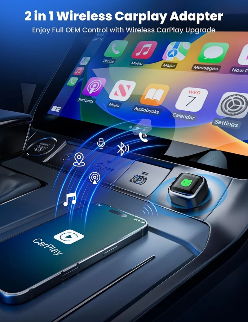 CarPlay Wireless Adapter für Apple 2026 Upgrade, Wired zu Wireless CarPlay, USB & Type-C Dual-Port,