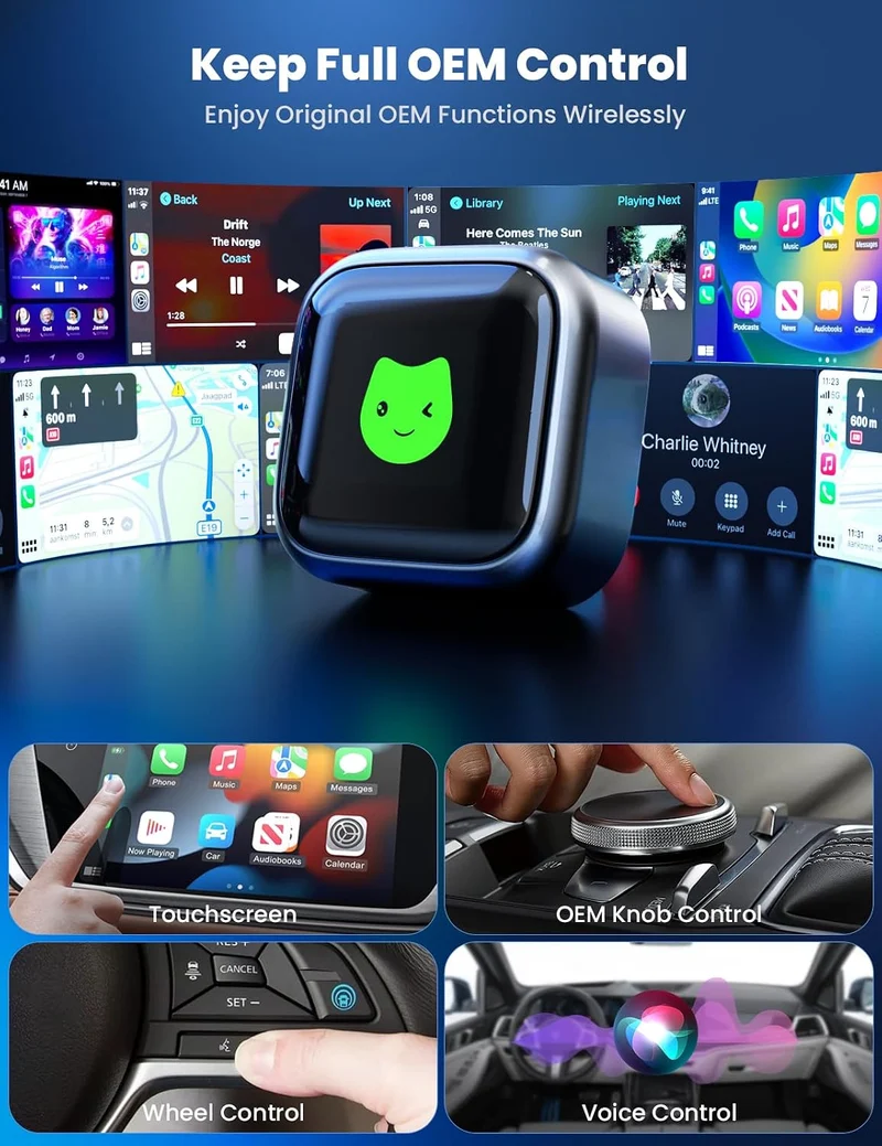 CarPlay Wireless Adapter für Apple 2026 Upgrade, Wired zu Wireless CarPlay, USB & Type-C Dual-Port,