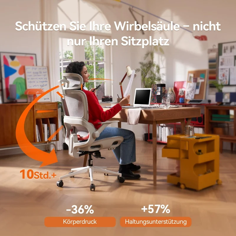 SIHOO Bürostuhl Ergonomisch, Schreibtischstuhl mit 4D Dynamischer Lordosenstütze, Breiter Kopfstütze