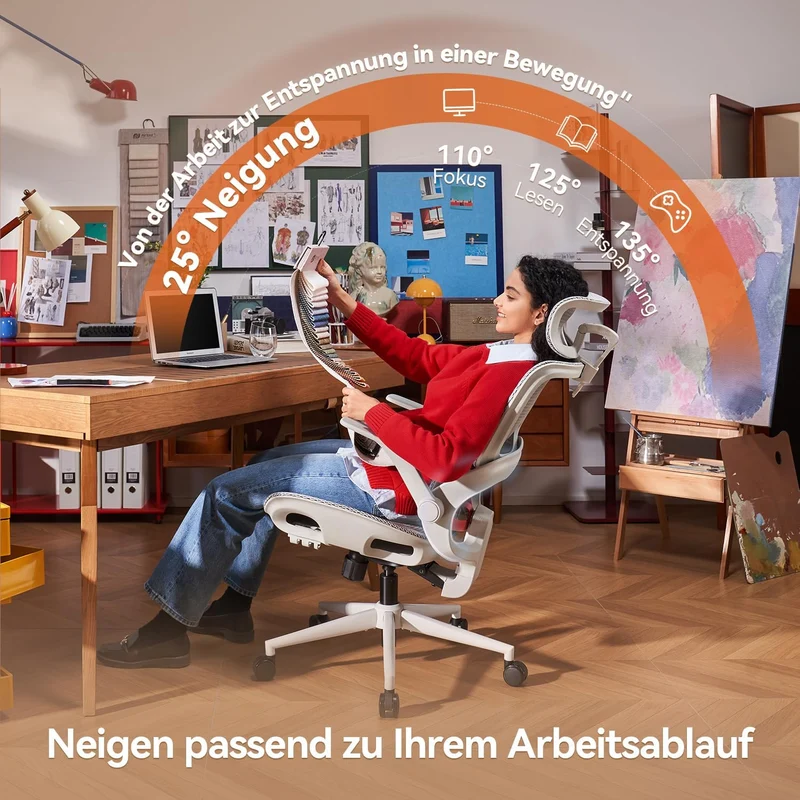SIHOO Bürostuhl Ergonomisch, Schreibtischstuhl mit 4D Dynamischer Lordosenstütze, Breiter Kopfstütze