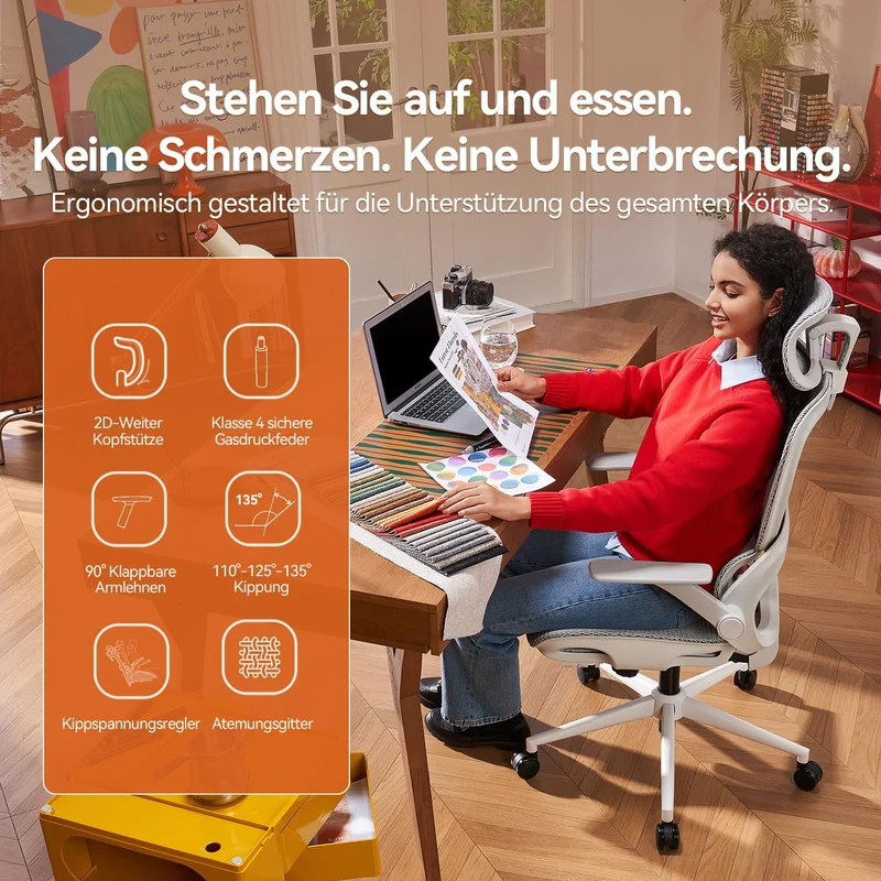 SIHOO Bürostuhl Ergonomisch, Schreibtischstuhl mit 4D Dynamischer Lordosenstütze, Breiter Kopfstütze