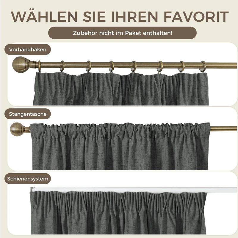 100% Verdunklungsvorhänge Thermovorhänge Kälteschutz Gardinen mit Kräuselband 145 x 140 cm (HxB) 2er