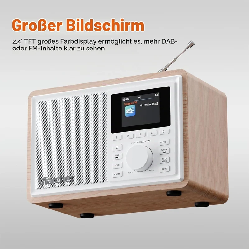 DAB/DAB+ & FM Digitalradio mit Bluetooth, Küchenradio, Dual-Weckfunktion, Schlaf-Timer, 60 Sendern,