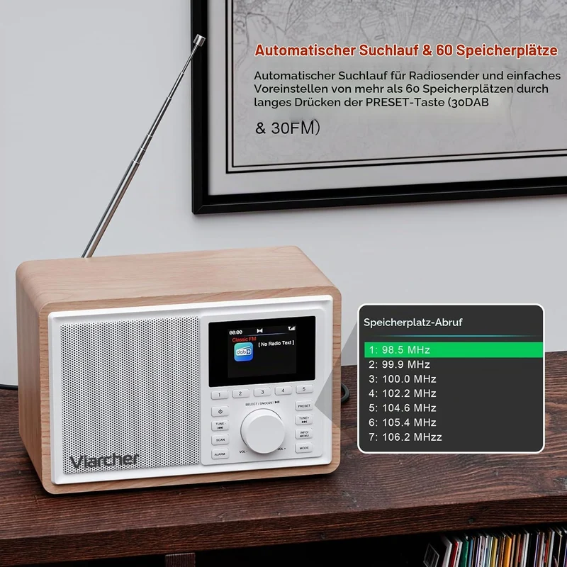 DAB/DAB+ & FM Digitalradio mit Bluetooth, Küchenradio, Dual-Weckfunktion, Schlaf-Timer, 60 Sendern,