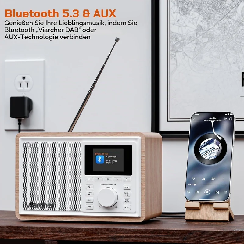 DAB/DAB+ & FM Digitalradio mit Bluetooth, Küchenradio, Dual-Weckfunktion, Schlaf-Timer, 60 Sendern,