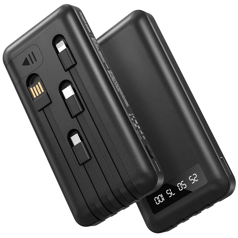 Powerbank 26800mAh mit 4 integrierten Kabel, 22.5W Power Bank USB C Schnellladefunktion mit LED Disp