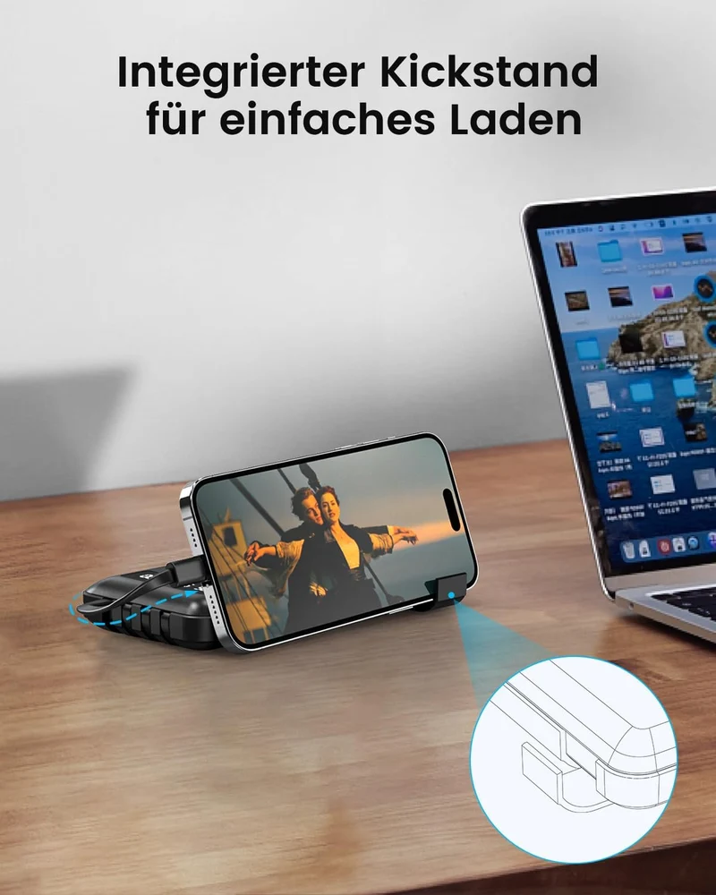 Powerbank 26800mAh mit 4 integrierten Kabel, 22.5W Power Bank USB C Schnellladefunktion mit LED Disp
