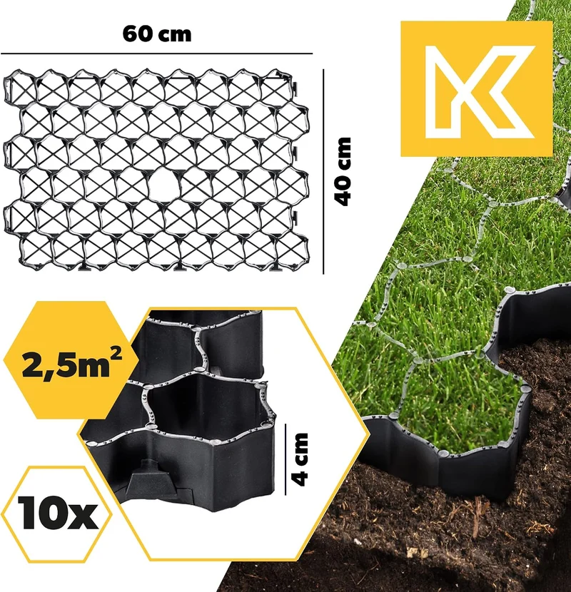 KADAX Paddockplatten aus Kunststoff, 60x40cm, 2,5m², 2 Farben, Belastbarkeit bis zu 1000 t, Rasengit