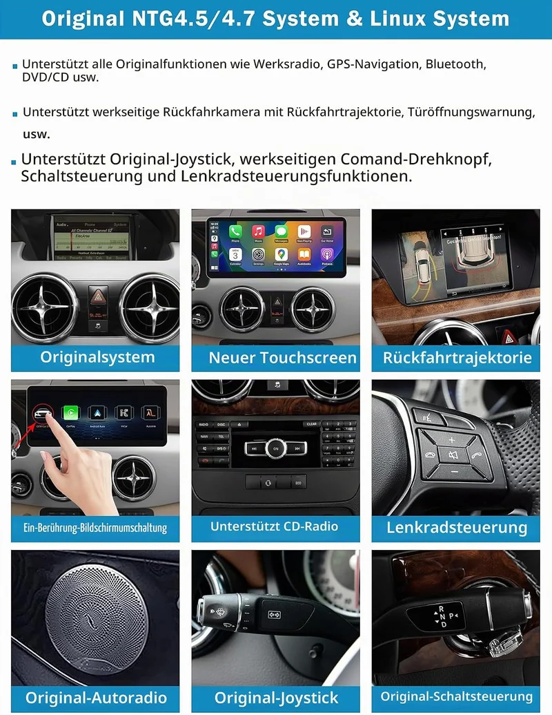 Autoradio 12,3 Zoll Touchscreen mit kabellosem Carplay und Android Auto für 2013-2015 Mercedes Benz