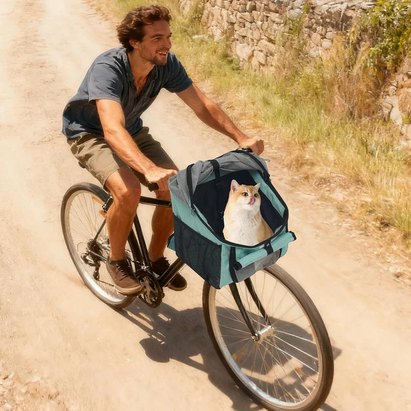 Hunde Rucksack für Hund bis 7.5kg, Hundefahrradkorb mit 5-Punkt Befestigung und Netz für E-Bike, Mou