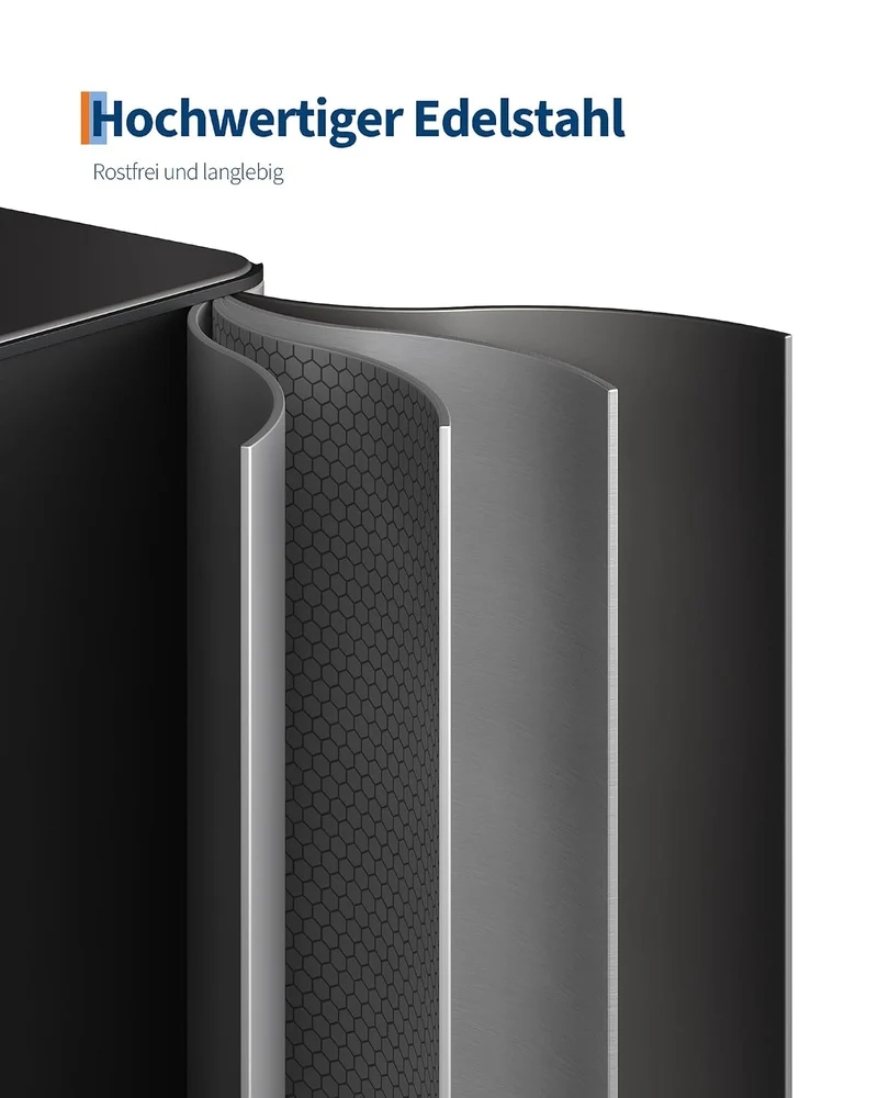 GarveeHome Mülleimer Küche, Mülleimer 3 fächer, Mülltrennsystem 3 x 15 Liter, Tretmülleimer mit Edel