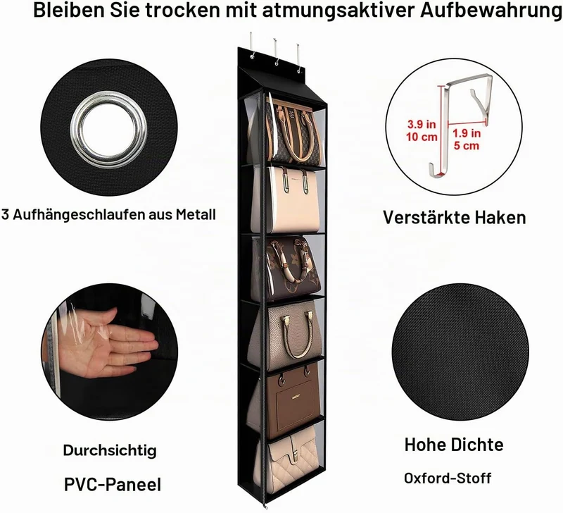 Lirex Geldbörsen-Organizer, 6 Taschen Handtaschen-Organizer mit Reissverschluss zum Aufhängen, für S