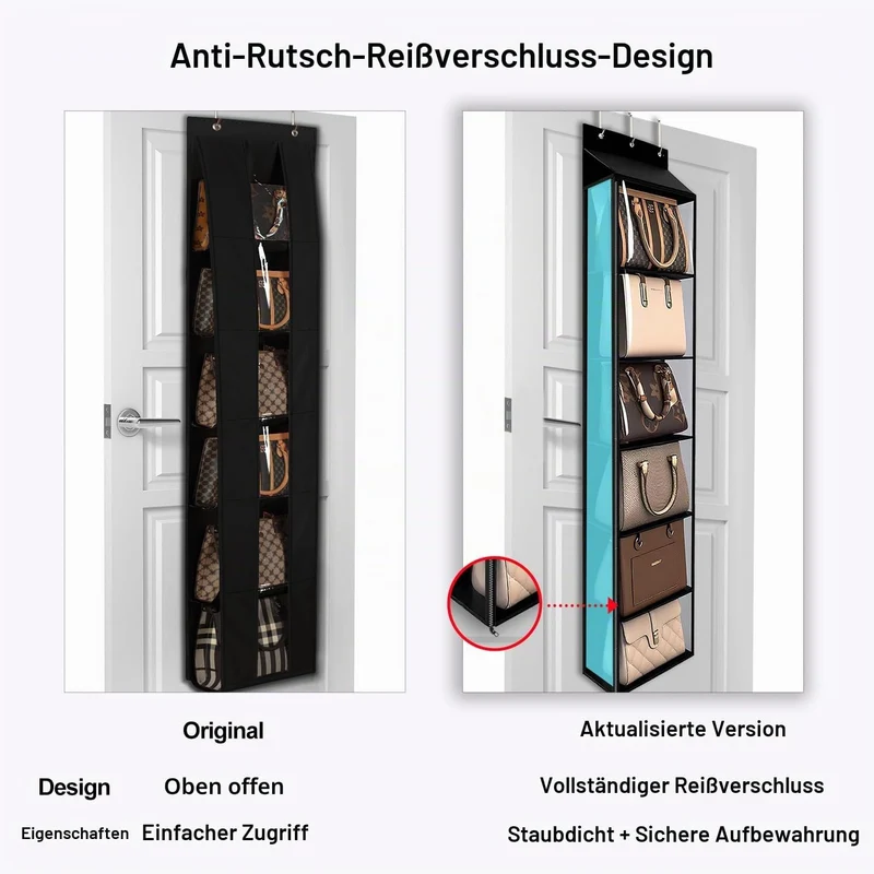Lirex Geldbörsen-Organizer, 6 Taschen Handtaschen-Organizer mit Reissverschluss zum Aufhängen, für S
