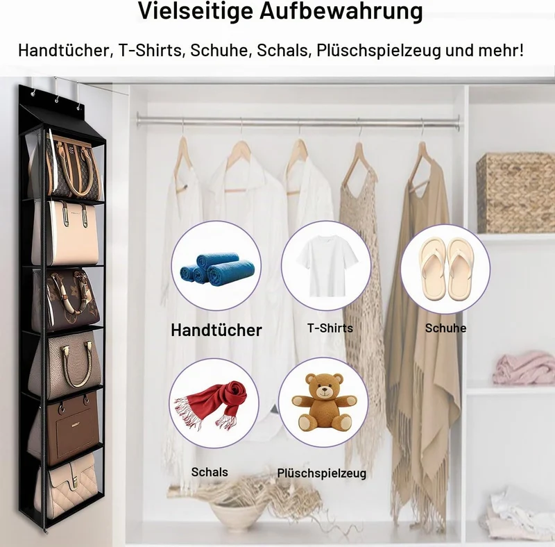 Lirex Geldbörsen-Organizer, 6 Taschen Handtaschen-Organizer mit Reissverschluss zum Aufhängen, für S
