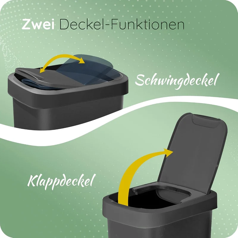 Novaliv 2x Mülleimer 25L mit 2in1 Deckel, Klappdeckel & Schwingdeckel, Anti-Geruch Abfalleimer für K