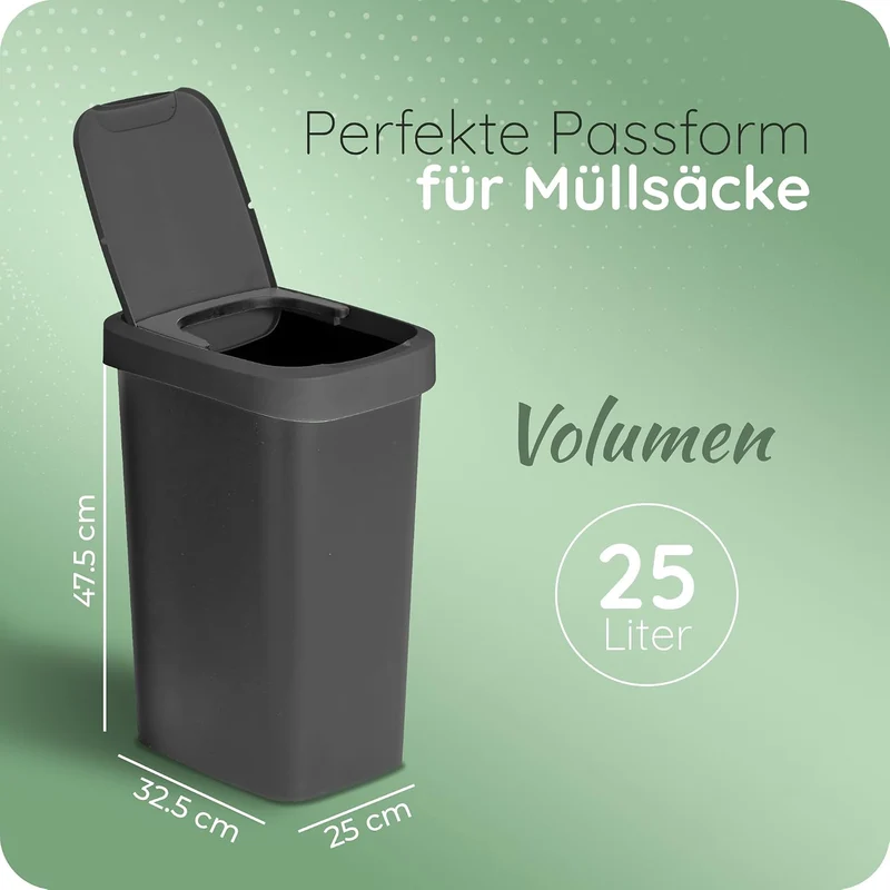 Novaliv 2x Mülleimer 25L mit 2in1 Deckel, Klappdeckel & Schwingdeckel, Anti-Geruch Abfalleimer für K