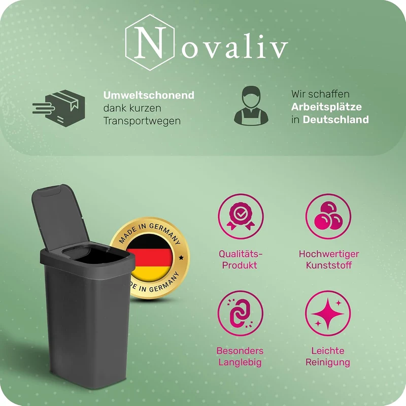Novaliv 2x Mülleimer 25L mit 2in1 Deckel, Klappdeckel & Schwingdeckel, Anti-Geruch Abfalleimer für K