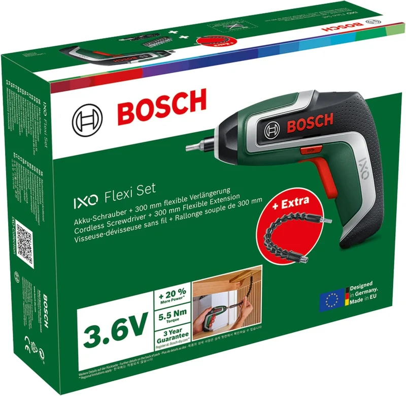 Bosch Kompakter Akku-Schrauber IXO, Flexi-Set (für flexibles Schrauben; 7. Generation; 3,6 V; 2,0 Ah