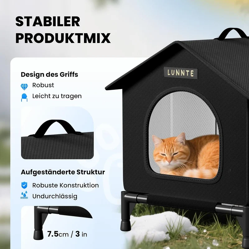 Wasserdichtes Outdoor Katzenhaus, Robustes 4-Jahreszeiten Katzenhäuschen mit erhöhtem Stand, Wetterf