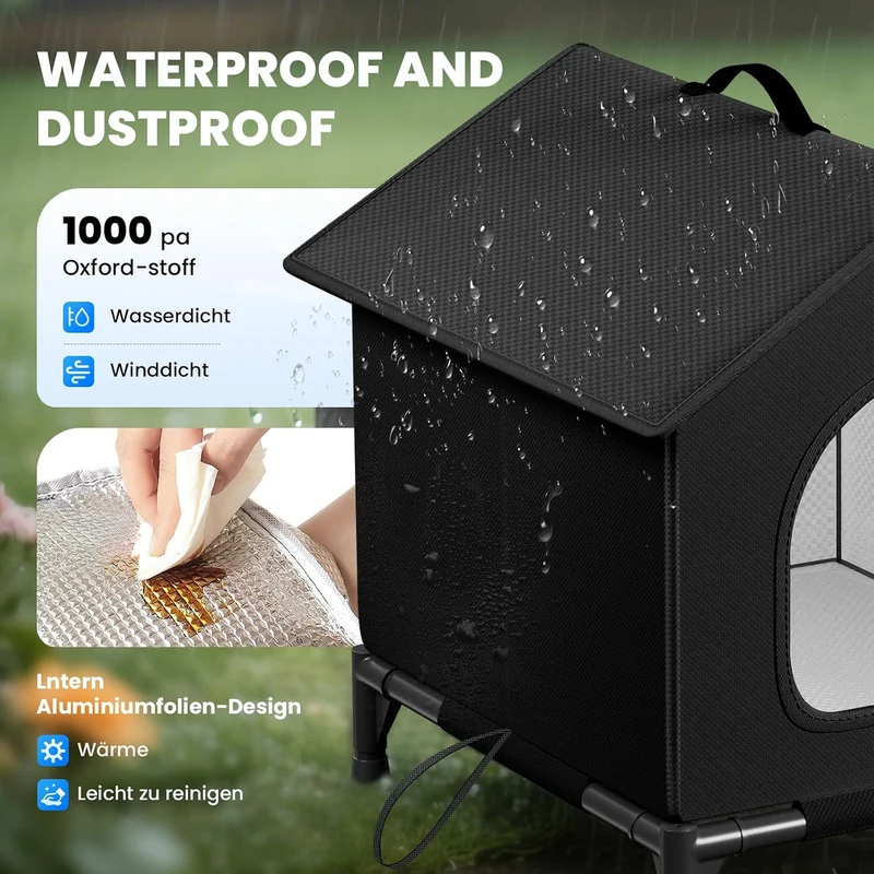 Wasserdichtes Outdoor Katzenhaus, Robustes 4-Jahreszeiten Katzenhäuschen mit erhöhtem Stand, Wetterf