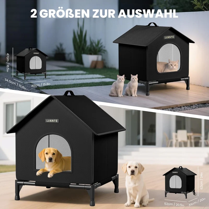 Wasserdichtes Outdoor Katzenhaus, Robustes 4-Jahreszeiten Katzenhäuschen mit erhöhtem Stand, Wetterf
