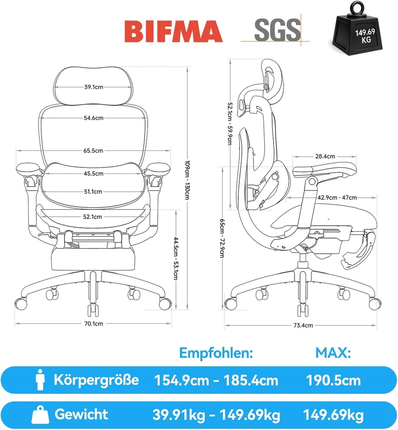 SIHOO Doro C300 Pro V2 Ergonomischer Bürostuhl, Adaptive Unterstützung Schwarz Pack of 2, Schwarz Pa