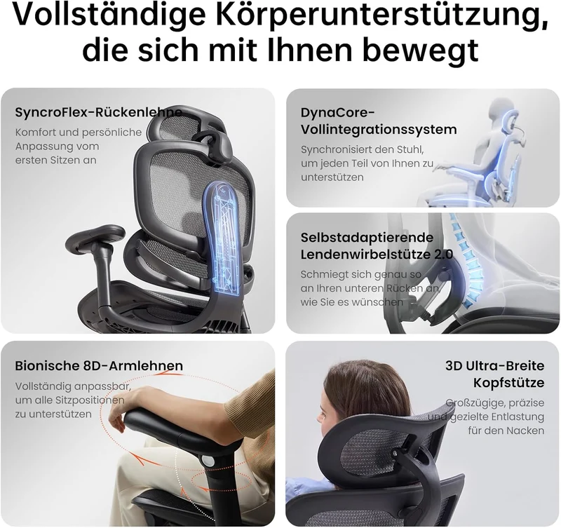 SIHOO Doro C300 Pro V2 Ergonomischer Bürostuhl, Adaptive Unterstützung Schwarz Pack of 2, Schwarz Pa