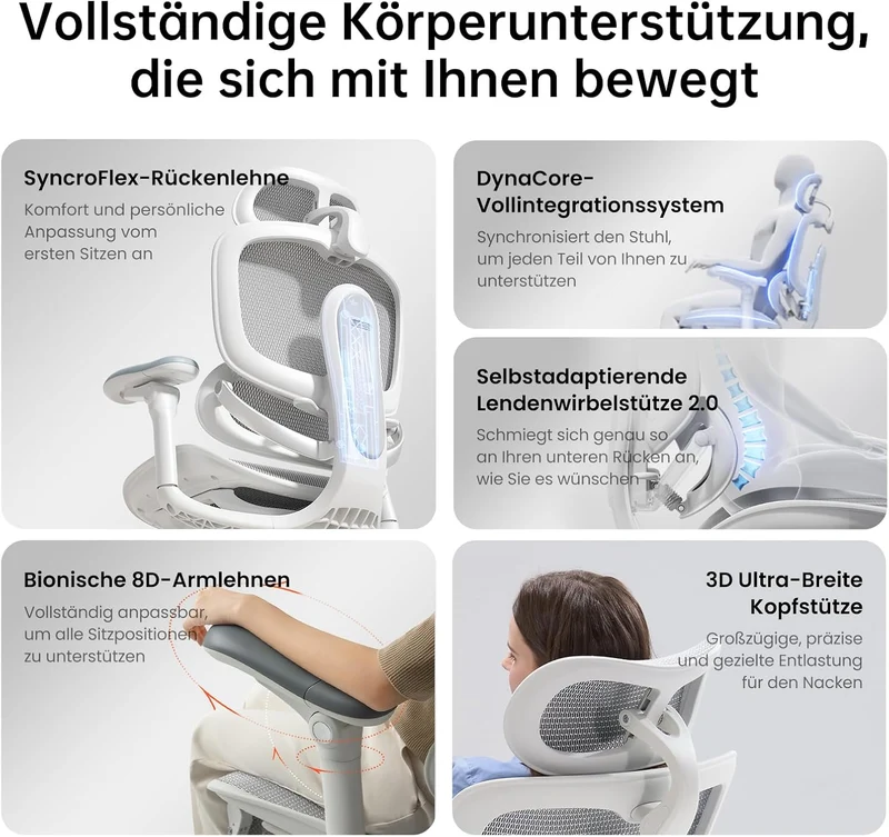 SIHOO Doro C300 Pro V2 Ergonomischer Bürostuhl, Adaptive Unterstützung, Cremeweiss Pack of 2