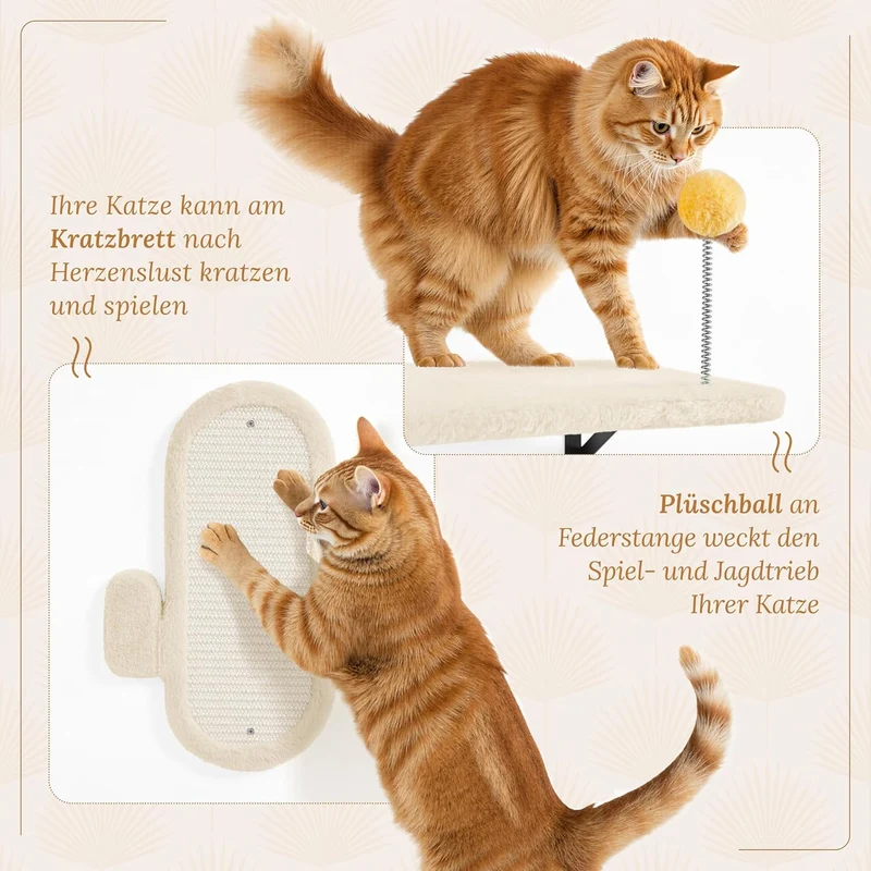 Yaheetech Kletterwand Katzen Wandelemente mit Katzenhaus & Korb beige Beige 49 cm L × 30 cm B × 40 c