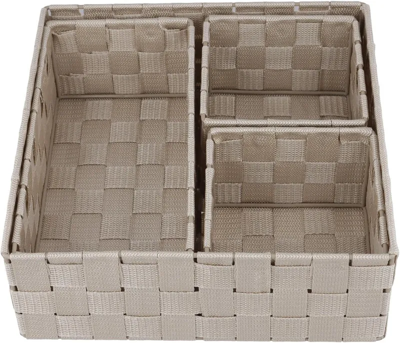 8er Set Beige Aufbewahrungsbox Geflochten, Aufbewahrungsboxen Rattanoptik, Aufbewahrungsbox ohne Dec