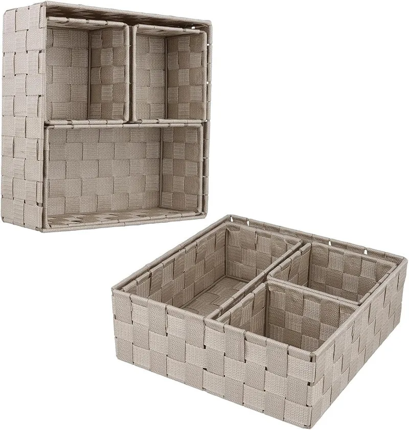 8er Set Beige Aufbewahrungsbox Geflochten, Aufbewahrungsboxen Rattanoptik, Aufbewahrungsbox ohne Dec