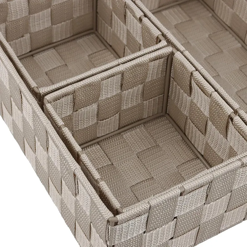 8er Set Beige Aufbewahrungsbox Geflochten, Aufbewahrungsboxen Rattanoptik, Aufbewahrungsbox ohne Dec