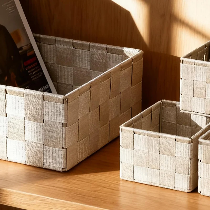 8er Set Beige Aufbewahrungsbox Geflochten, Aufbewahrungsboxen Rattanoptik, Aufbewahrungsbox ohne Dec