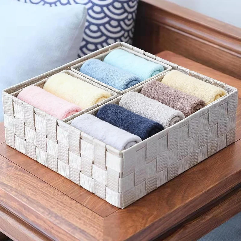 8er Set Beige Aufbewahrungsbox Geflochten, Aufbewahrungsboxen Rattanoptik, Aufbewahrungsbox ohne Dec