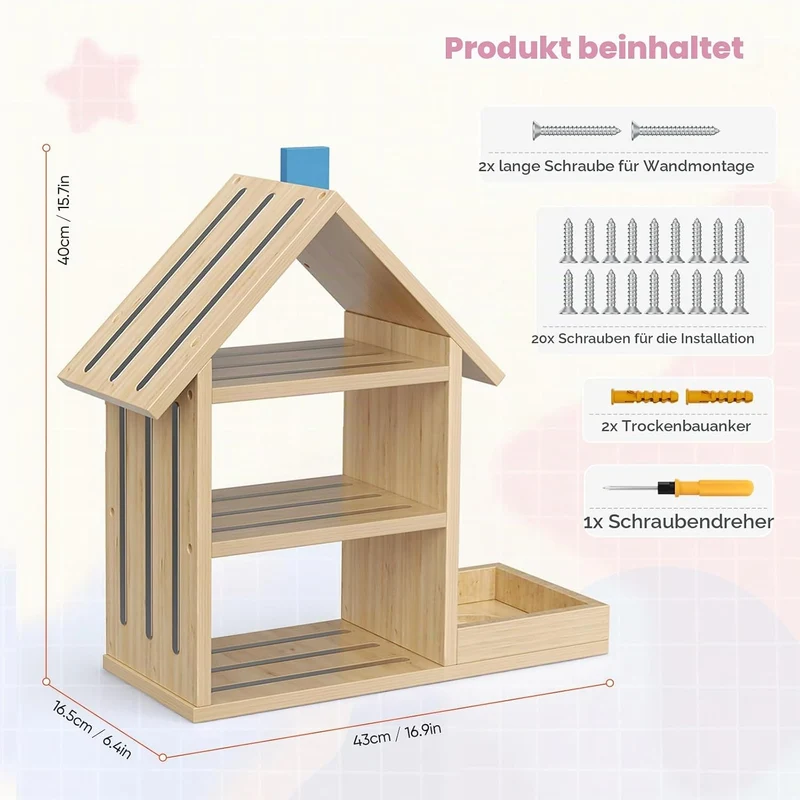 Regal für Tonie Regal, in Form eines Hauses, für 12-40 Figuren Schwebende Regale aus Holz für Wände,