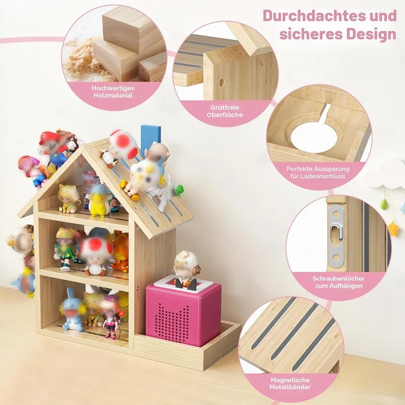 Regal für Tonie Regal, in Form eines Hauses, für 12-40 Figuren Schwebende Regale aus Holz für Wände,