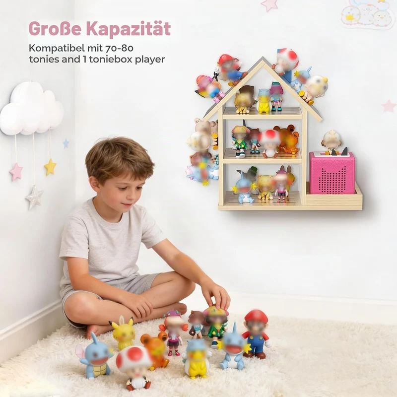 Regal für Tonie Regal, in Form eines Hauses, für 12-40 Figuren Schwebende Regale aus Holz für Wände,