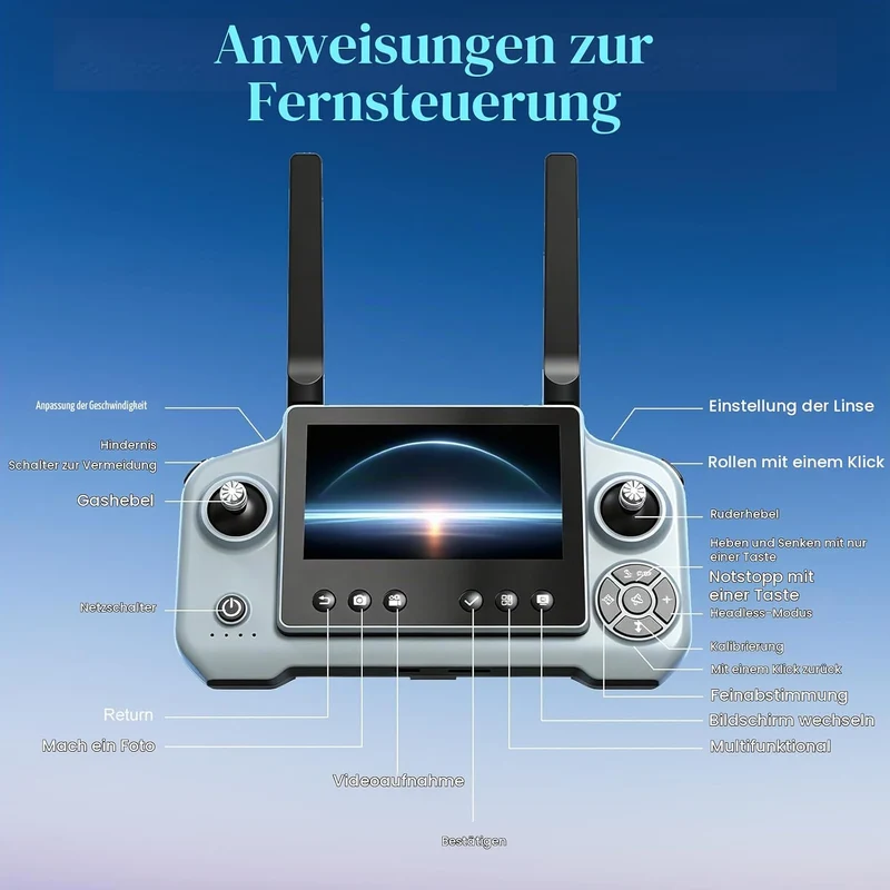 Drohne mit Kamera, 4.5'' Bildschirmfernbedienung,SD-Karte, 2 Batterien