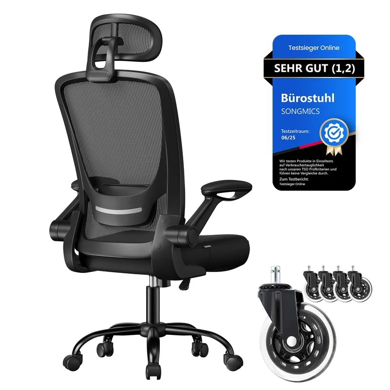 SONGMICS Bürostuhl ergonomisch, Drehstuhl mit Mesh, Lenden- und Kopfstütze, Wippfunktion, inklusive