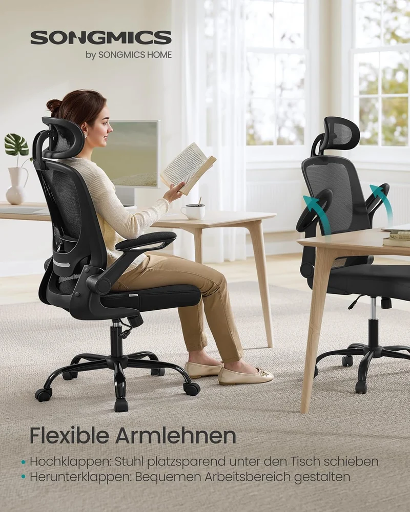 SONGMICS Bürostuhl ergonomisch, Drehstuhl mit Mesh, Lenden- und Kopfstütze, Wippfunktion, inklusive