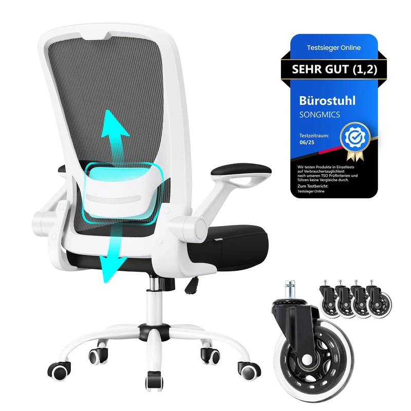 SONGMICS Bürostuhl ergonomisch, Drehstuhl mit Mesh, Lenden- und Kopfstütze, Wippfunktion, inklusive