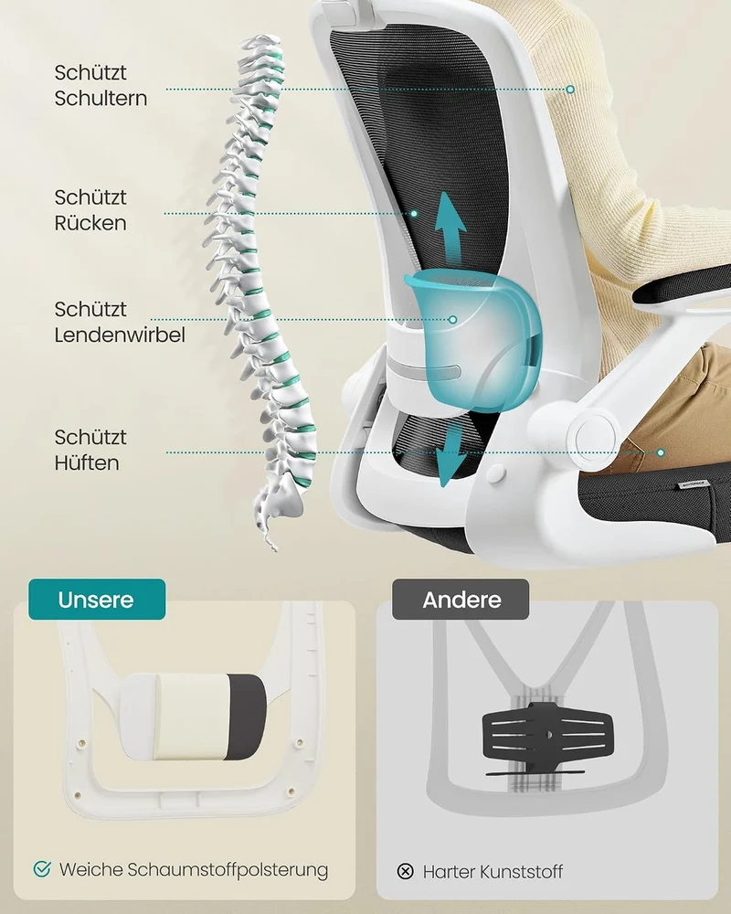 SONGMICS Bürostuhl ergonomisch, Drehstuhl mit Mesh, Lenden- und Kopfstütze, Wippfunktion, inklusive